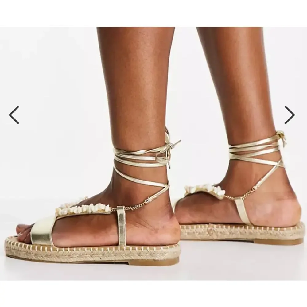 asos Design Jukebox‎ Beaded Two Part Espadrilles in Gold Mermaidcore Women's 10